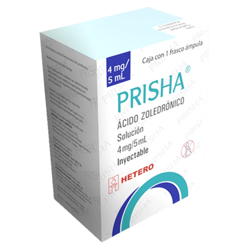 PRISHA (ÁCIDO ZOLEDRÓNICO) 4 MG / 5 ML C/ 1 FRASCO ÁMPULA SOLUCIÓN INYECTABLE LAB. HETERO
