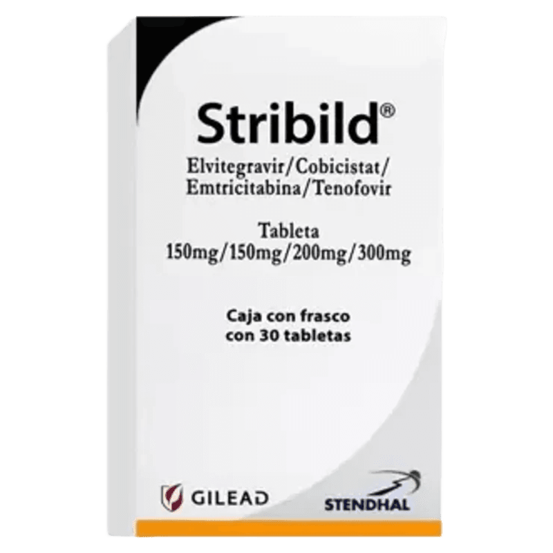 STRIBILD EMTRICITABINA TENOFOVIR DISOPROXILO  ELVITEGRAVIR  COBICISTAT 150 MG / 150 MG/ 200 MG/ 300 MG CAJA CON 30 TABLETAS LAB. GILEAD STENDHAL
