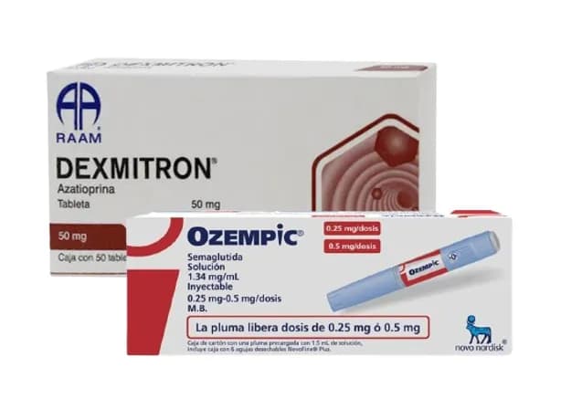 packae Azatioprina Dexmitron 50mg 50 tab y Ozempic semaglutida pluma + 6 agujas