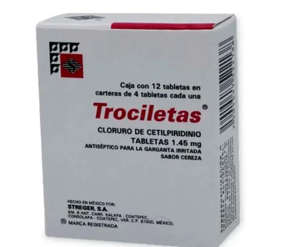TROCILETAS 1.45 MG 12 TABLETAS SABOR CEREZA