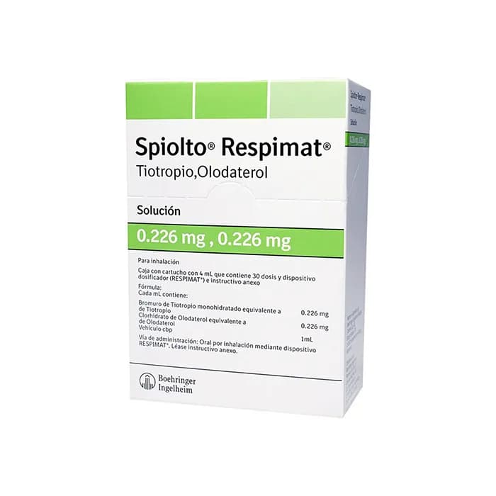 SPIOLTO RESPIMAT TIOTROPIO OLODATEROL 0.226 MG, 0.226 MG SOLUCIÓN CAJA CON CARTUCHO CON 4 ML CON 30 DOSIS