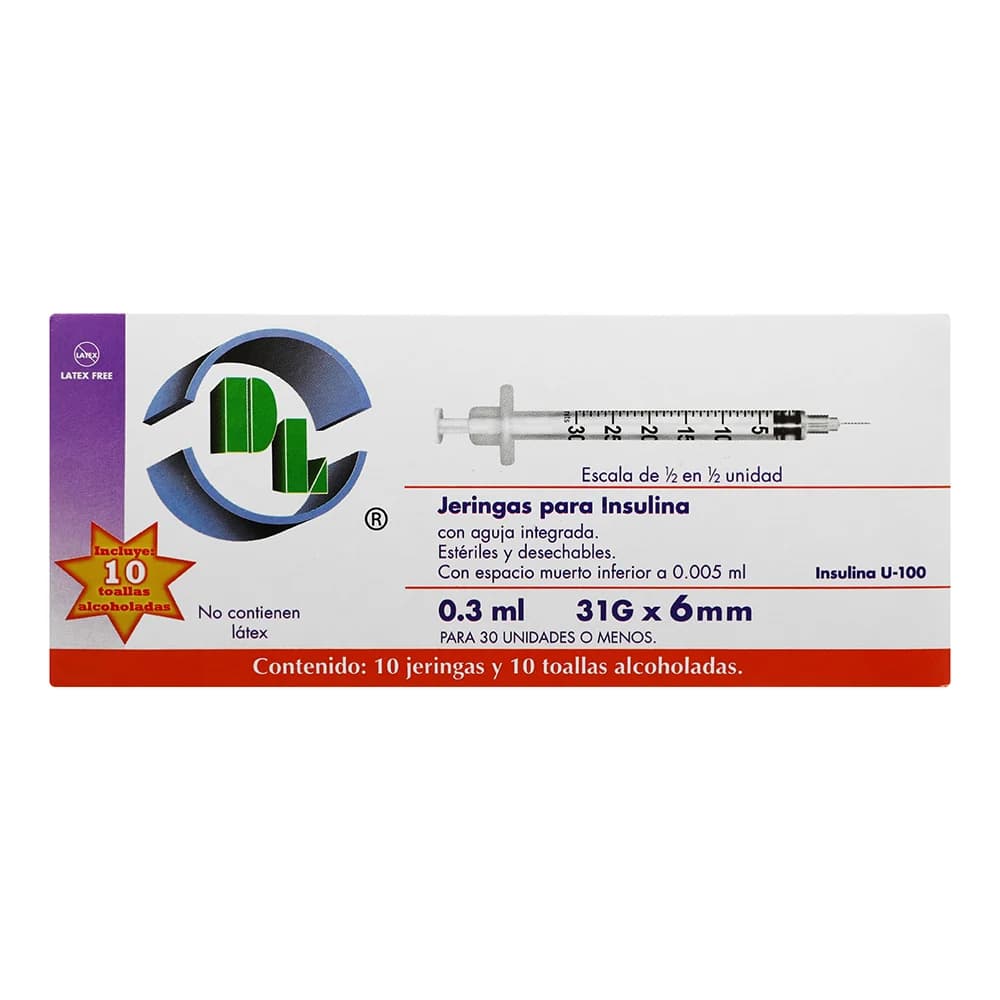 Jeringa para insulina 0.3 ml 10 piezas