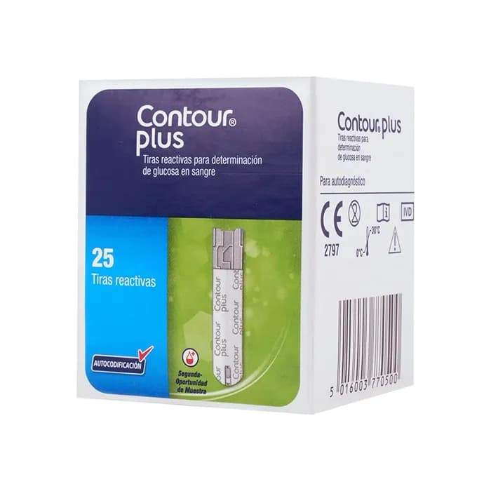 Contour Plus 25 Tiras Reactivas para Medición de Glucosa