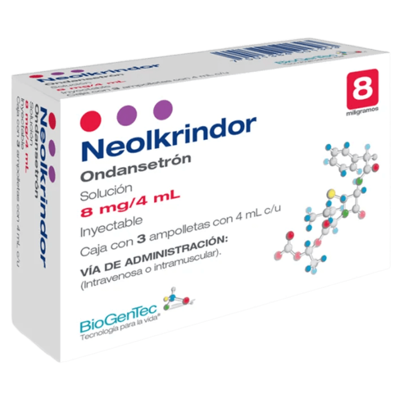 Neolkrindor Ondansetrón 8 mg/ 4 mL 3 ampolletas