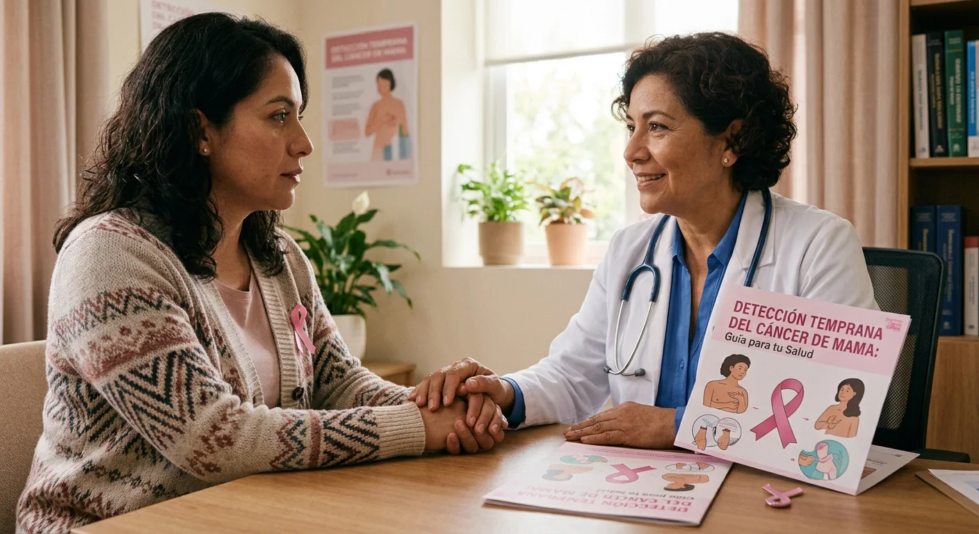 Mujer en consulta para supervisión y orientación sobre detección temprana del cáncer de mama